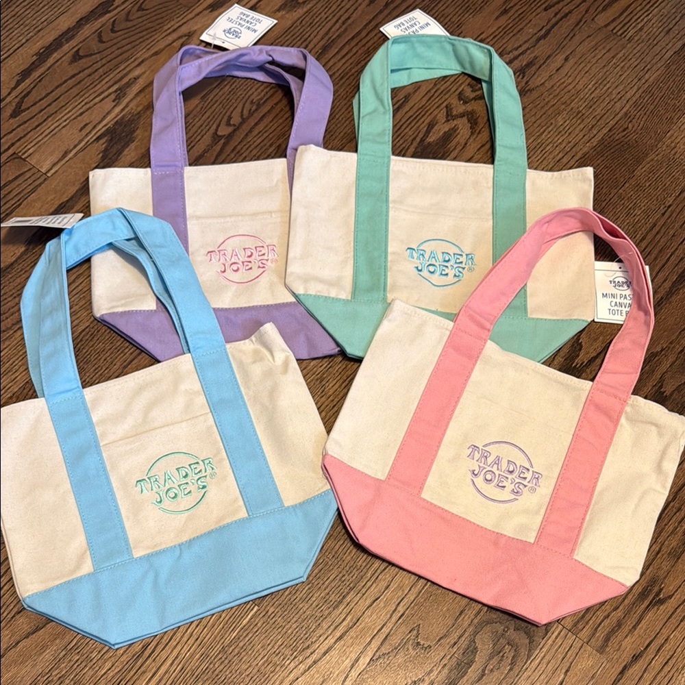 4 Trader Joe’s Mini Canvas Pastel Tote Bags